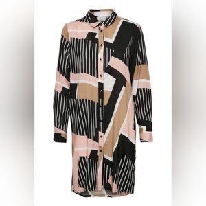 KAFFE KAverena SHIRT DRESS Geometric Print Long Sleeve Button Down Womens Sz 34